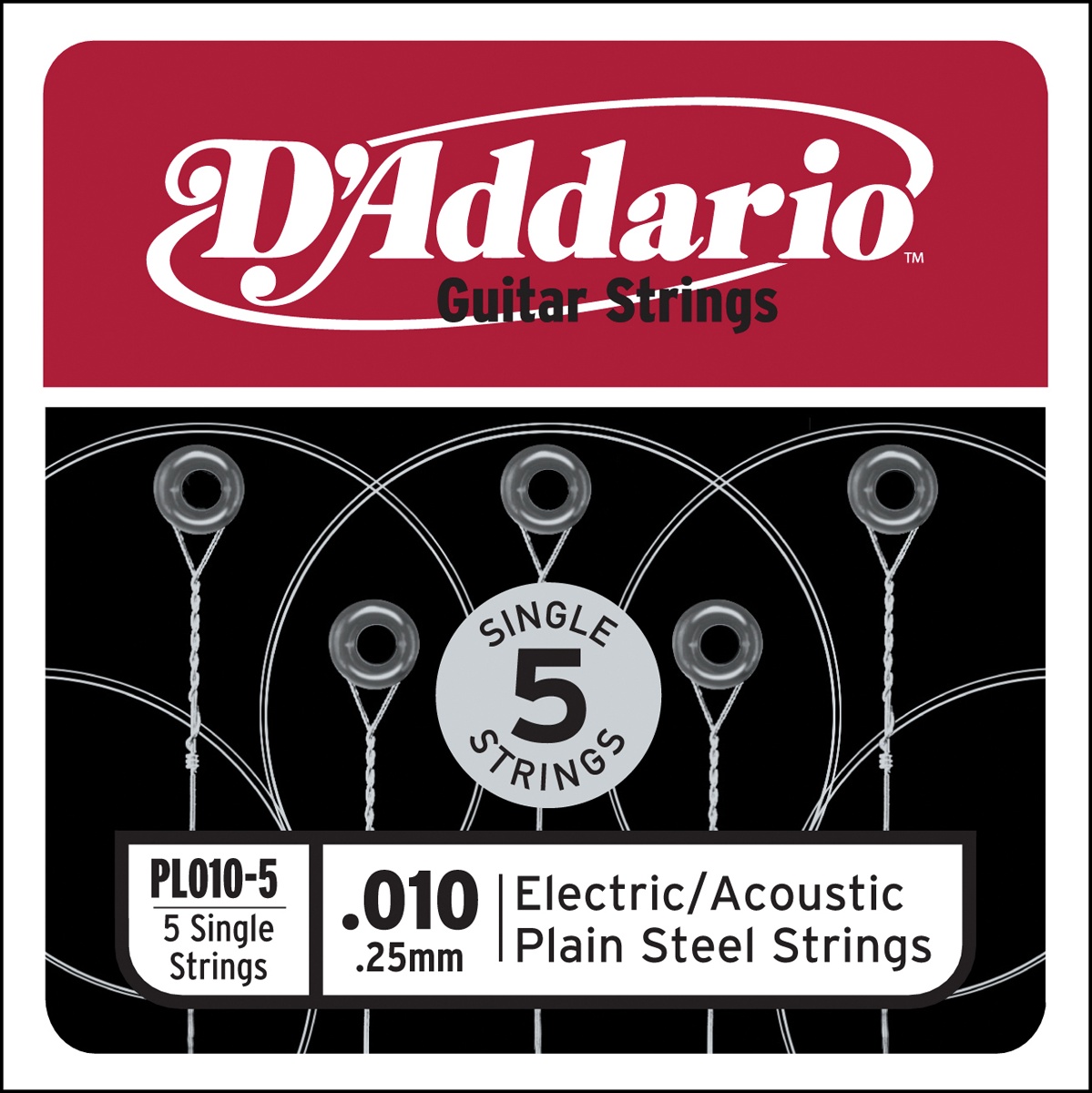 D'ADDARIO AND CO PL010-5 PLAIN STEEL GUITAR SINGLE STRING .010 5-PACK