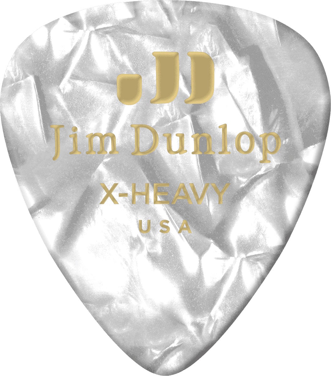 JIM DUNLOP GENUINE CELLULOID CLASSIC, PLAYER'S PACK OF 12, PERLOID WHITE, EXTRA HEAVY