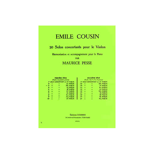 COMBRE COUSIN EMILE - SOLO CONCERTANT N.3 EN SOL MAJ. - VIOLON ET PIANO