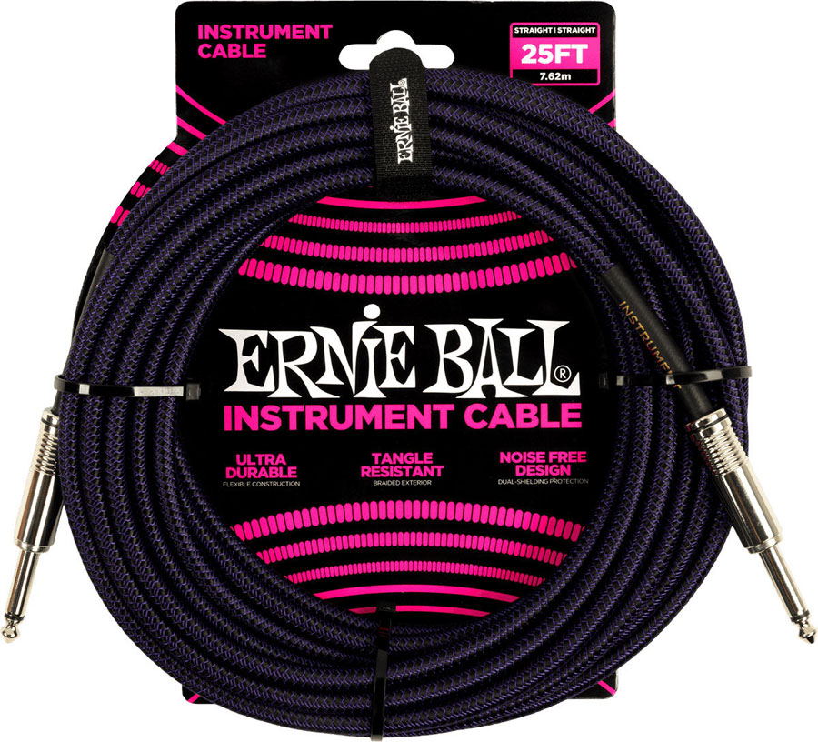 ERNIE BALL INSTRUMENT CABLES WOVEN JACK/JACKET 7,62M BLACK AND PURPLE