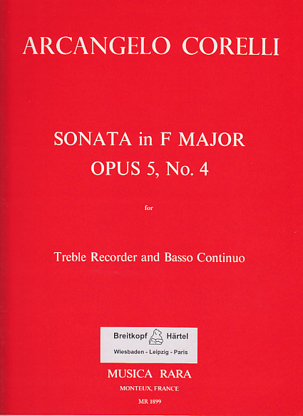 MUSICA RARA CORELLI A. - SONATA IN F MAJOR OP. 5/4 - FLUTE A BEC ALTO ET BC