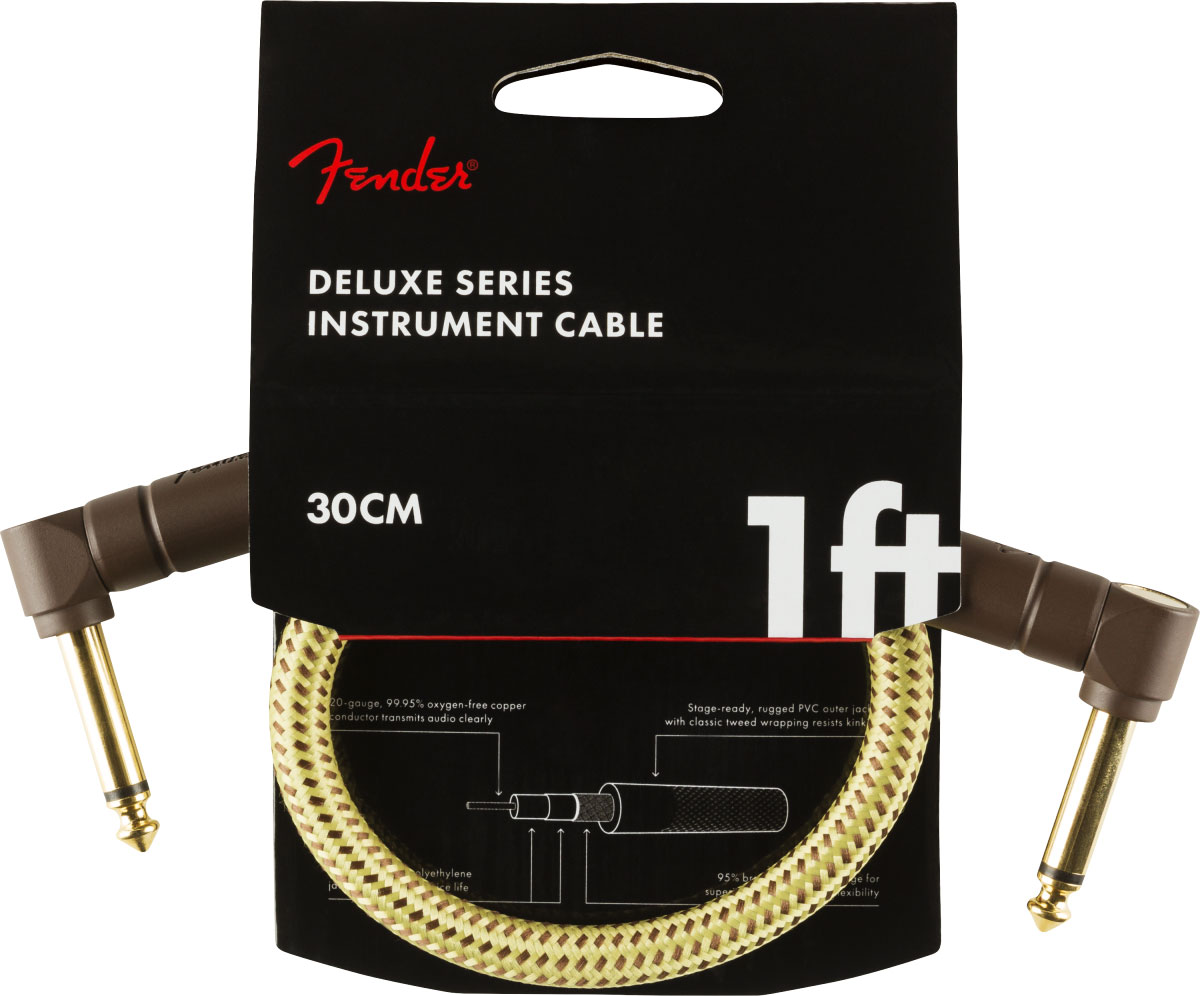 FENDER DELUXE INSTRUMENT CABLE, ANGLE/ANGLE, 1', TWEED