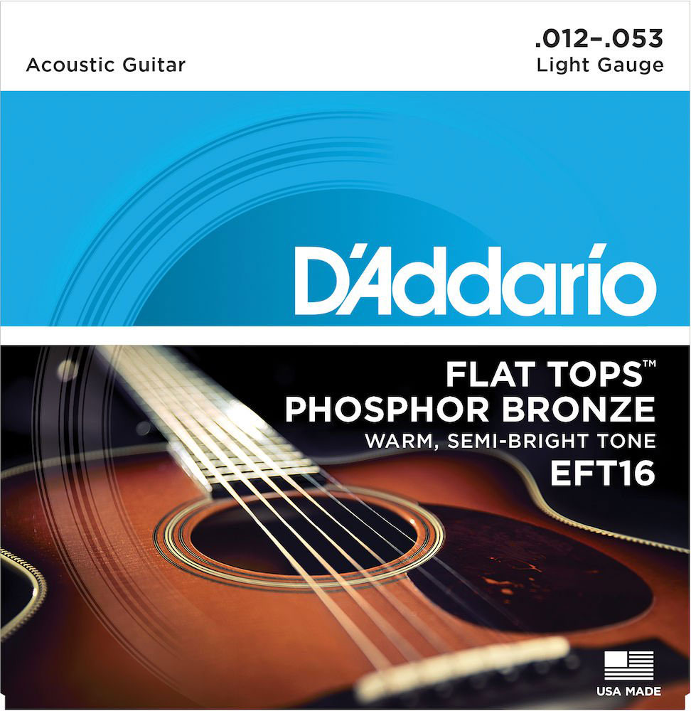 D'ADDARIO AND CO EFT16 FLAT TOPS PHOSPHOR BRONZE ACOUSTIC GUITAR STRINGS LIGHT 12-53