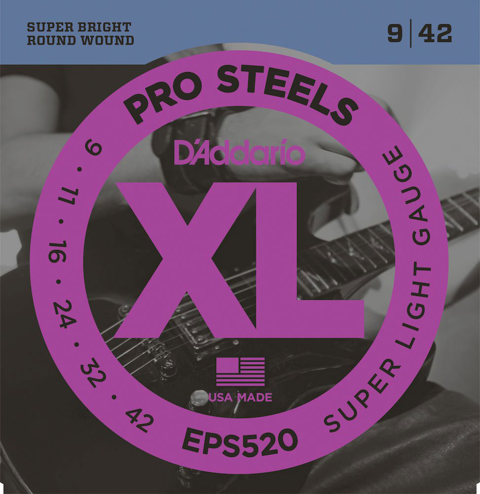 D'ADDARIO AND CO EPS520 PROSTEELS ELECTRIC GUITAR STRINGS SUPER LIGHT 9-42