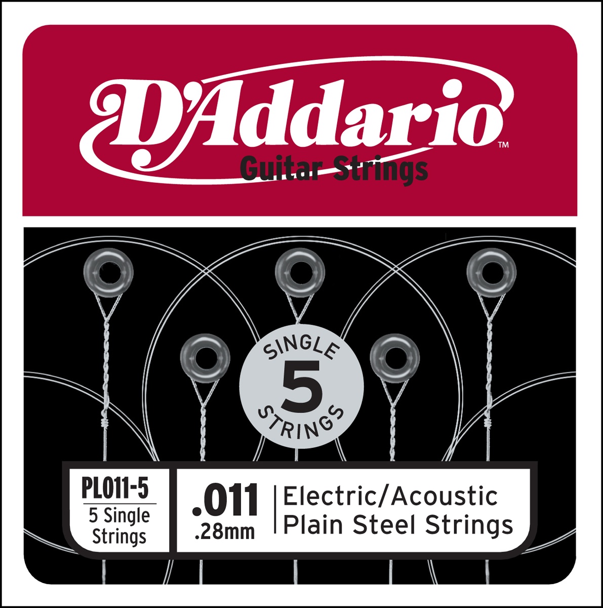 D'ADDARIO AND CO PL011-5 PLAIN STEEL GUITAR SINGLE STRING .011 5-PACK