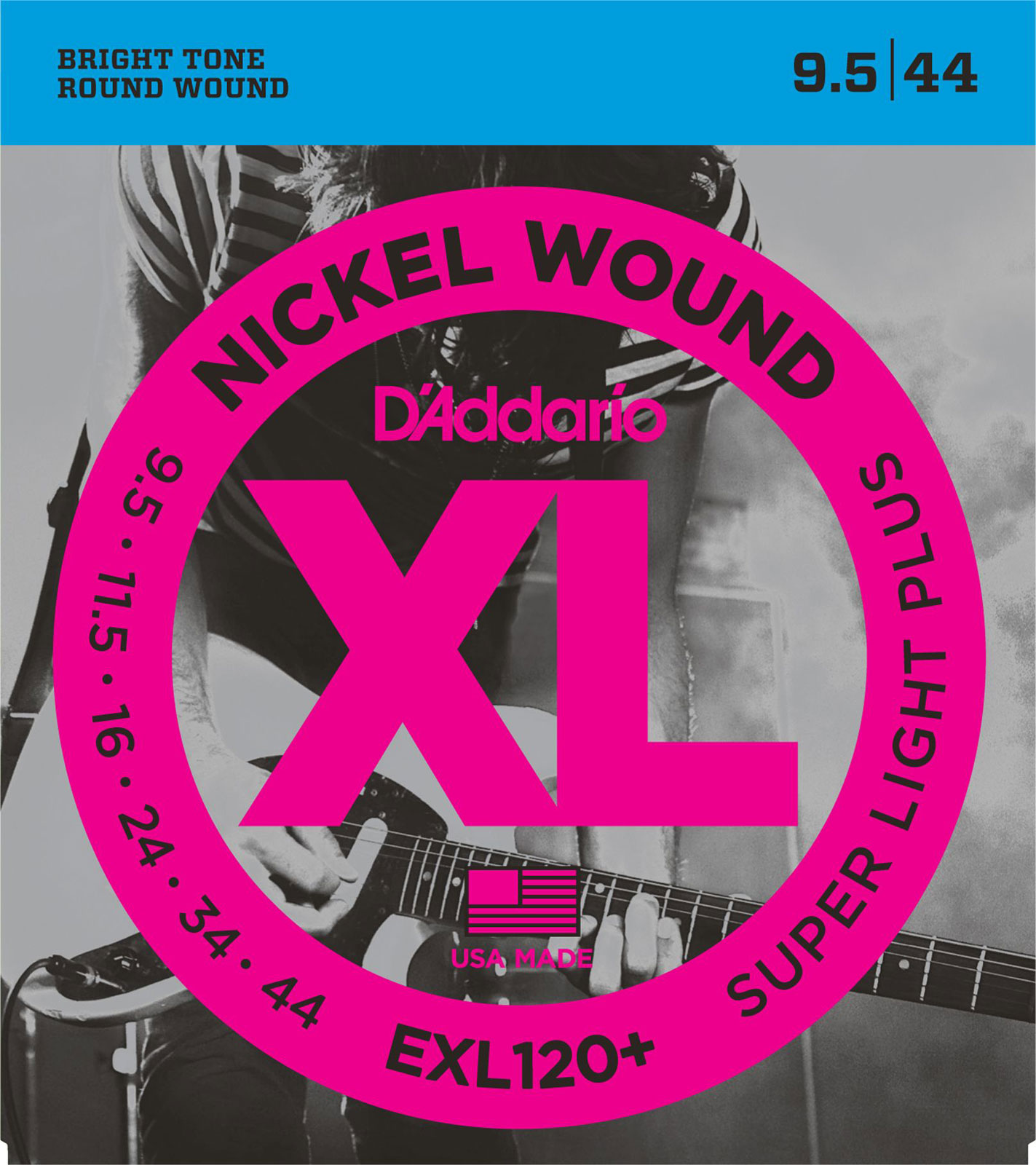D'ADDARIO AND CO EXL120+ NICKEL WOUND ELECTRIC GUITAR STRINGS SUPER LIGHT PLUS 9.5-44