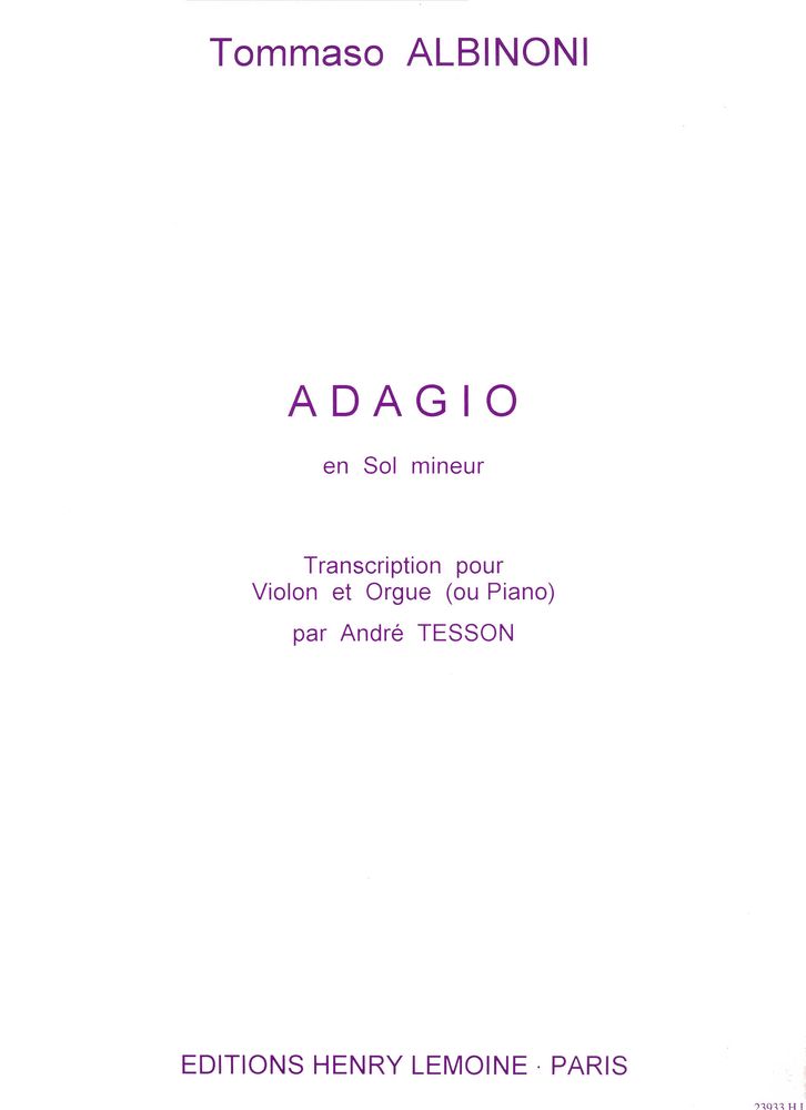 LEMOINE ALBINONI TOMASO - ADAGIO - VIOLON, PIANO