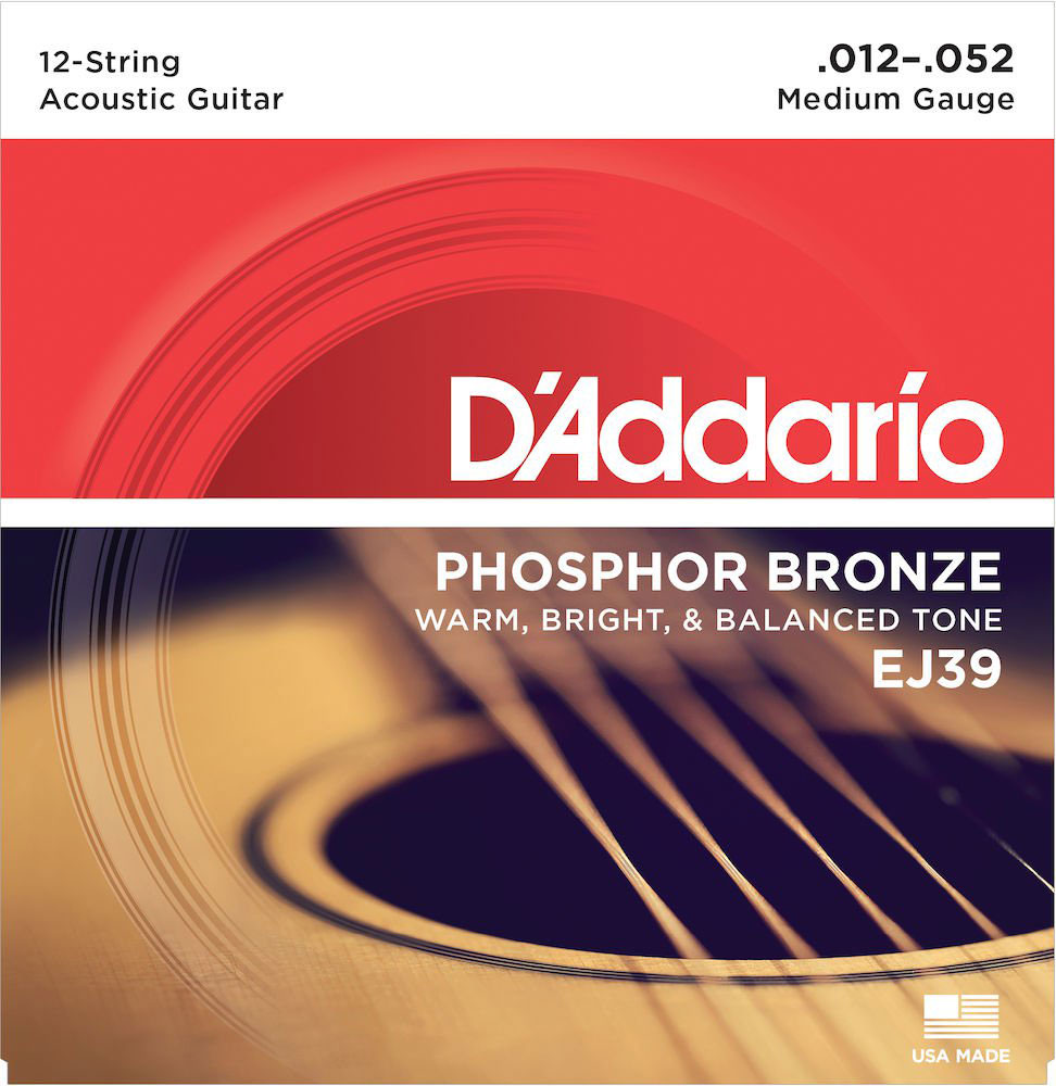 D'ADDARIO AND CO EJ39 12-STRING PHOSPHOR BRONZE ACOUSTIC GUITAR STRINGS MEDIUM 12-52