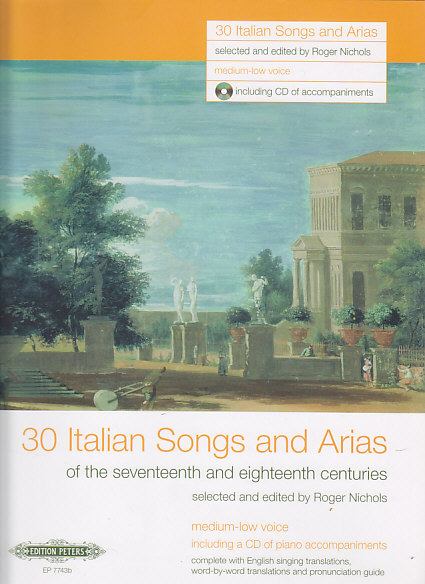 EDITION PETERS 30 ITALIAN SONGS AND ARIAS + CD (voix moyenne ou grave / piano)