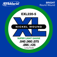 D'ADDARIO AND CO EXL220-5 NICKEL WOUND LONG SCALE SUPER LIGHT 5C 40-125