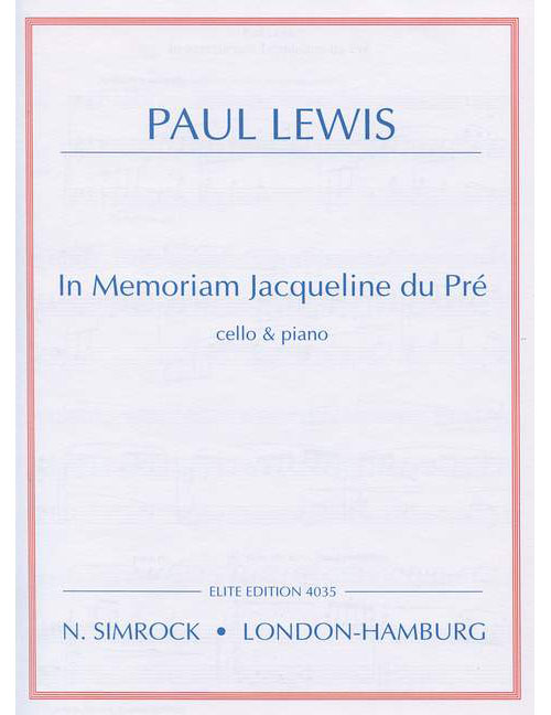 SIMROCK LEWIS PAUL - IN MEMORIAM JACQUELINE DU PRE - CELLO AND PIANO