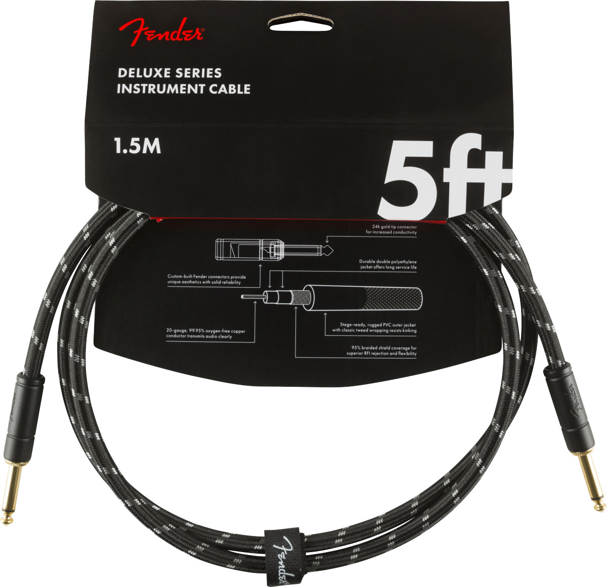 FENDER DELUXE INSTRUMENTS CABLE, STRAIGHT/STRAIGHT, 5', BLACK TWEED