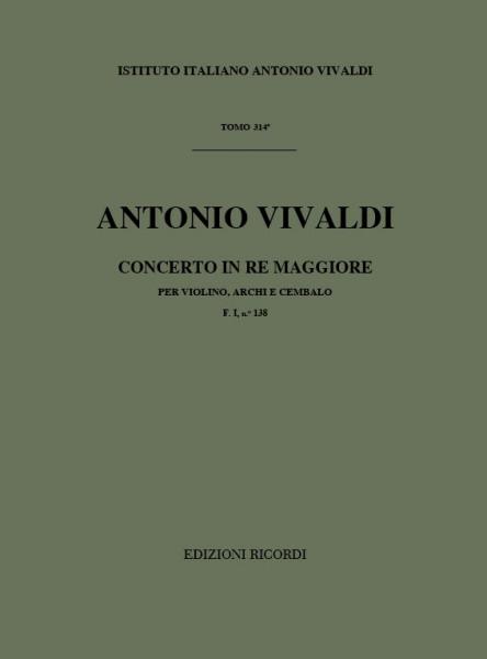 RICORDI VIVALDI A. - CONCERTO PER VIOLINO, ARCHI E CEMALO