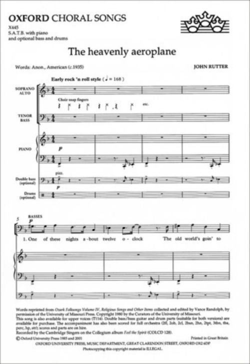 OXFORD UNIVERSITY PRESS JOHN RUTTER - THE HEAVENLY AEROPLANE - SATB & PIANO