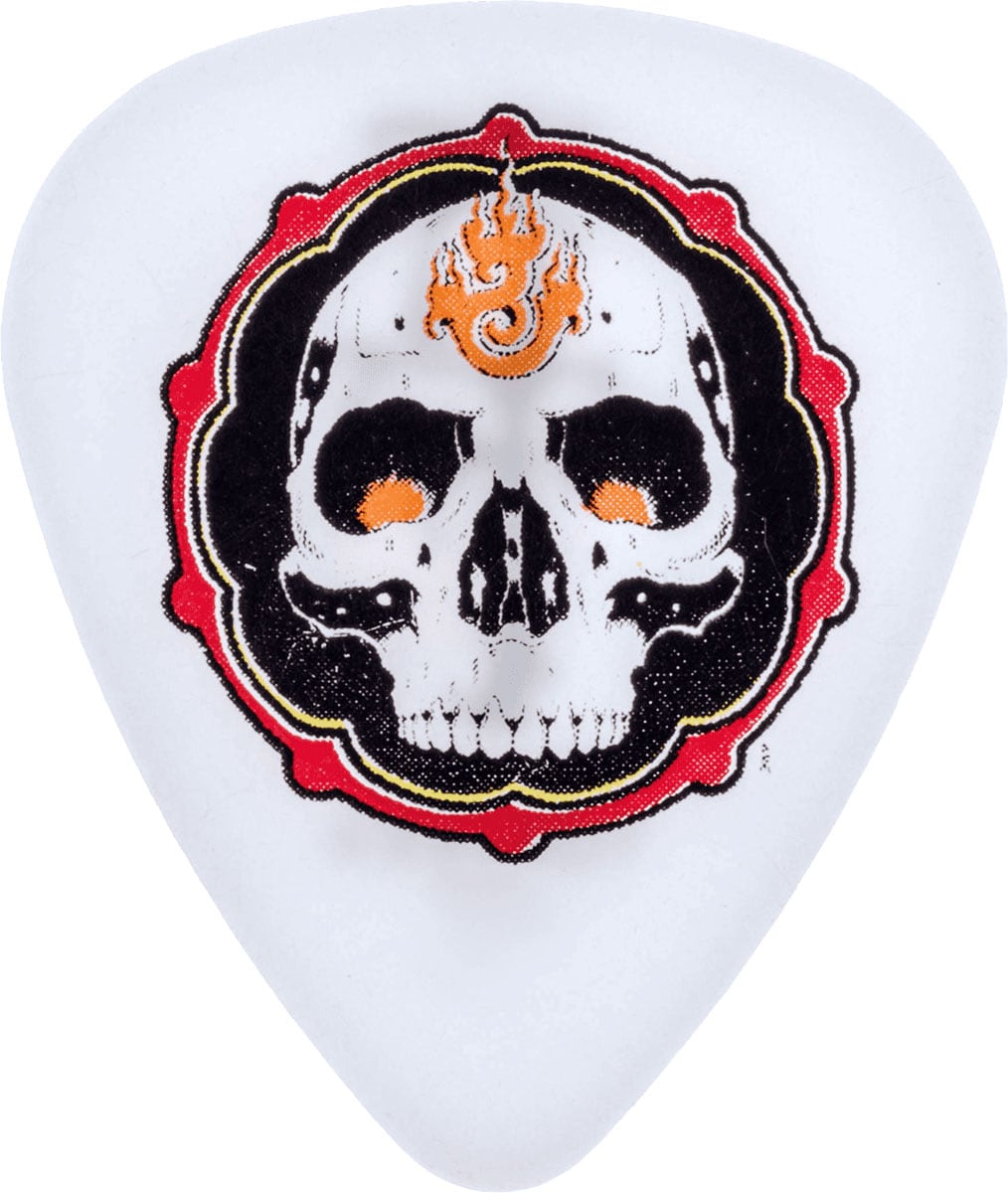 JIM DUNLOP BLACKLINE II ALAN FORBES, BAG OF 36, FLAME SKULL, WHITE 0.73 MM