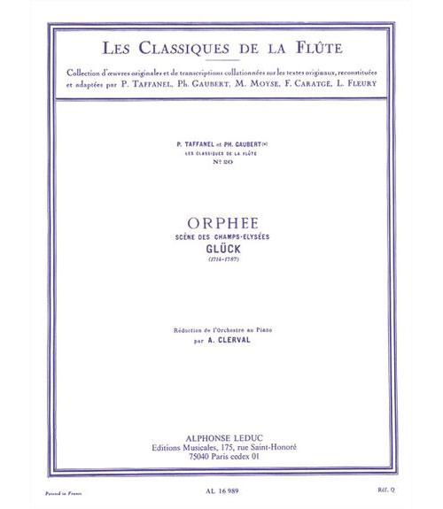 HAMELLE EDITEURS PARTITURA CLASICO - GLUCK - ORPHEE - SCENE DES CHAMPS-ELYSEES