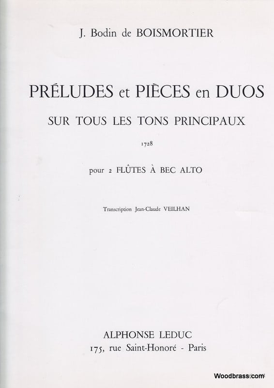 LEDUC BOISMORTIER J.(BODIN DE) - PRELUDES ET PIECES EN DUO SUR TOUS LES TONS PRINCIPAUX - 2 FLUTES A BEC A