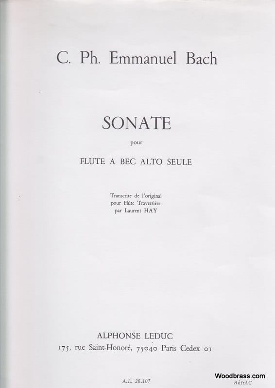 LEDUC BACH C.P.E. - SONATE POUR FLUTE A BEC ALTO SEULE