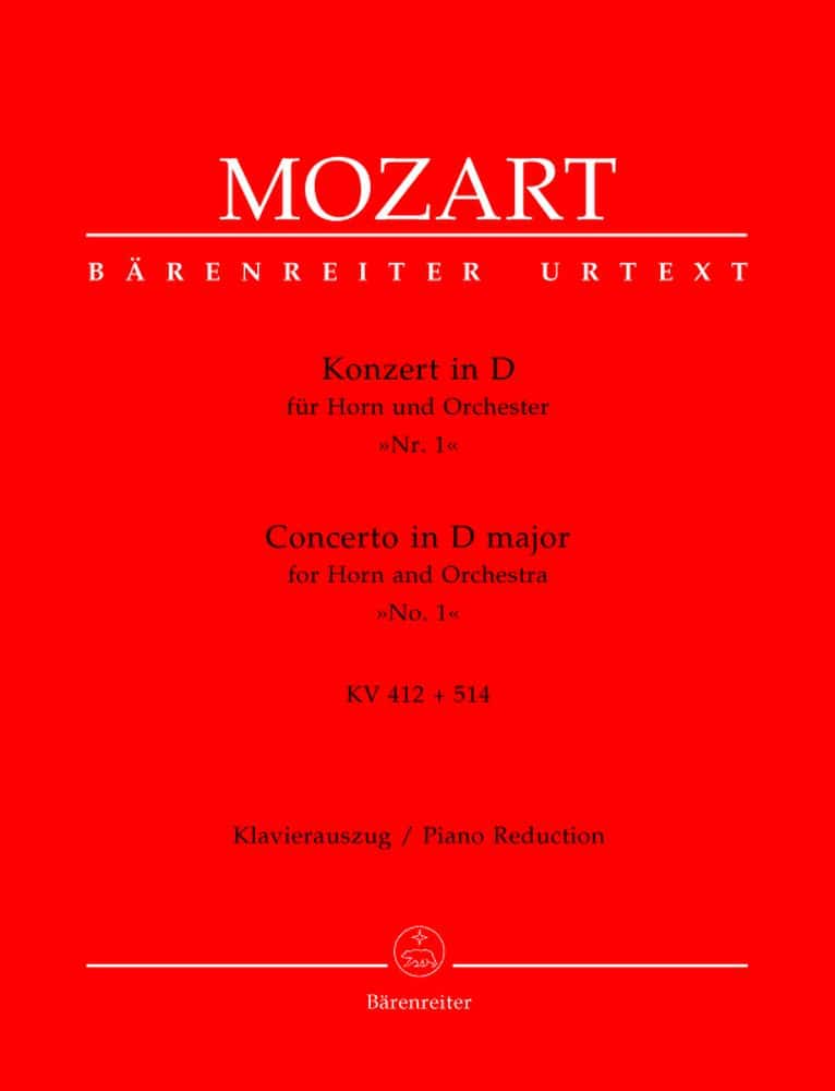 BARENREITER MOZART W.A. - CONCERTO N°1 IN D MAJOR KV 412 + 514 (386D) FOR HORN UND ORCHESTRA - HORN, PIANO