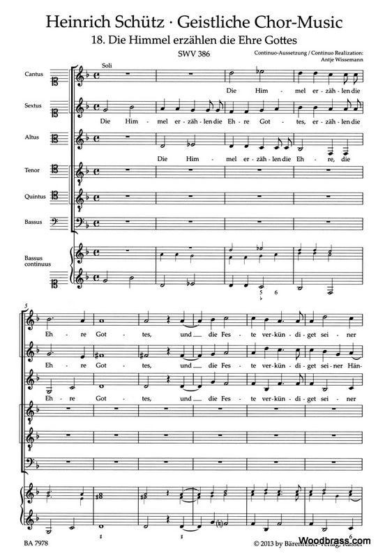 BARENREITER SCHUTZ H. - DIE HIMMEL ERZAHLEN DIE EHRE GOTTES SWV 386