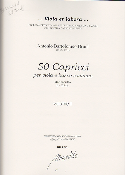 MUSEDITA BRUNI ANTONIO BARTOLOMEO - 50 CAPRICCI - VIOLA DA BRACCIO