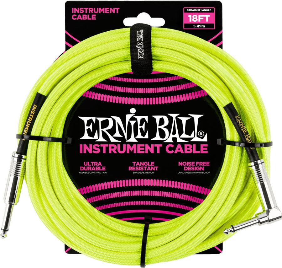 ERNIE BALL INSTRUMENT CABLE WOVEN SHEATH JACK/JACK ANGLED 5.5M YELLOW