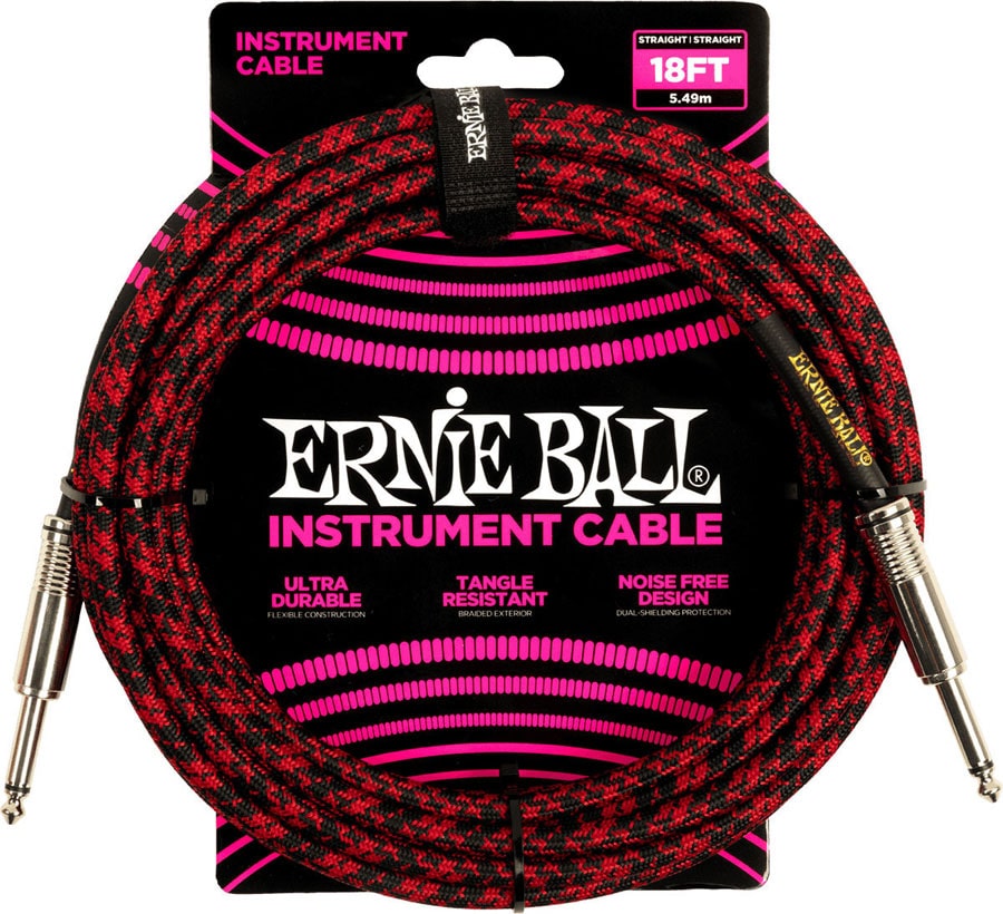 ERNIE BALL 5.5M JACK MONO MALE TO JACK MONO MALE RED AND BLACK