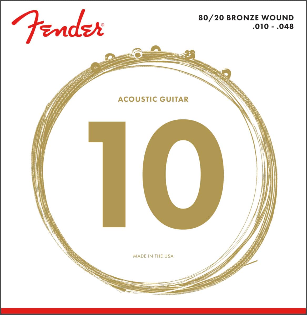 FENDER 80/20 BRONZE ACOUSTIC STRINGS, BALL END, 70XL .010-.048 GAUGES, (6)