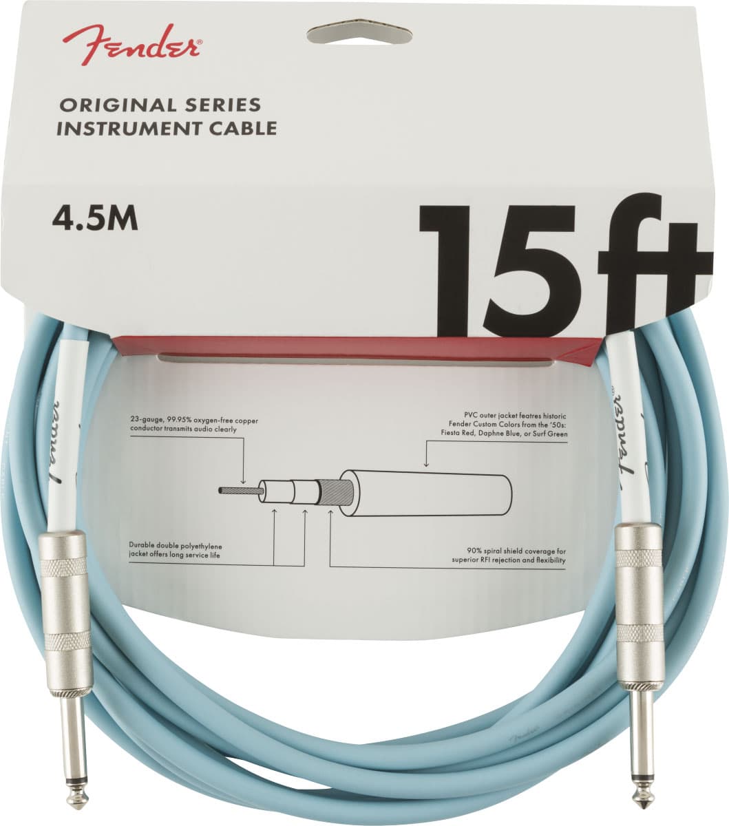 FENDER ORIGINAL INSTRUMENT CABLE, 15', DAPHNE BLUE