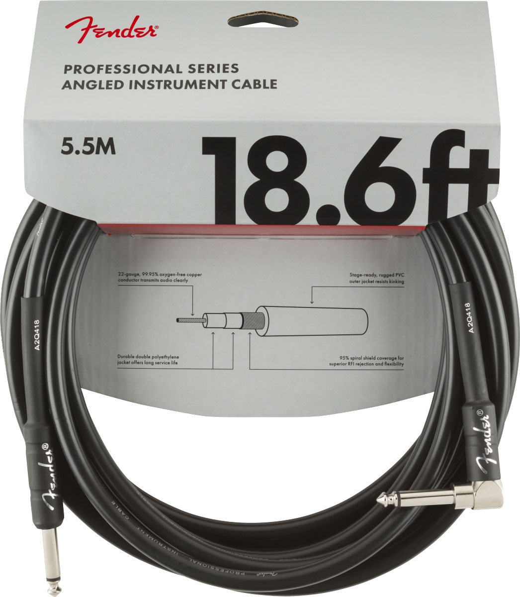 FENDER PROFESSIONAL INSTRUMENT CABLE, STRAIGHT/ANGLE, 18.6', BLACK