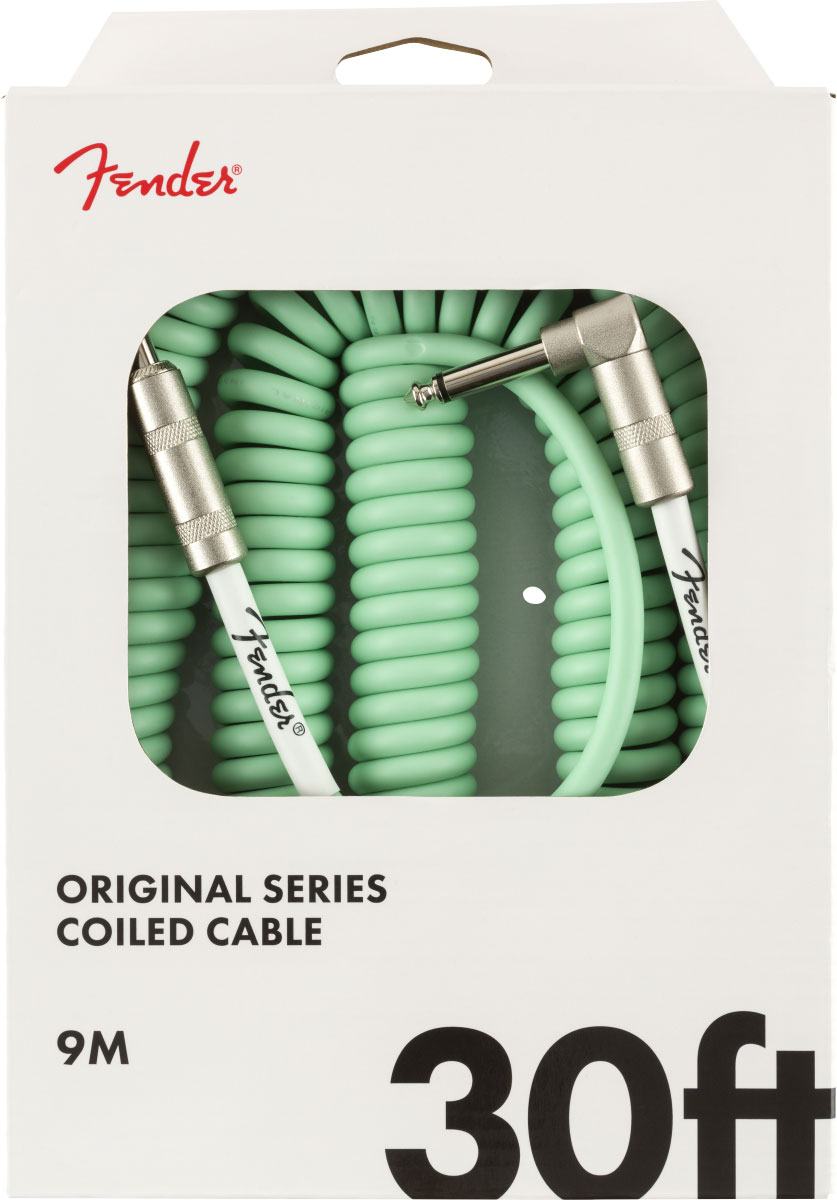 FENDER ORIGINAL COIL CABLE, STRAIGHT-ANGLE, 30', SURF GREEN