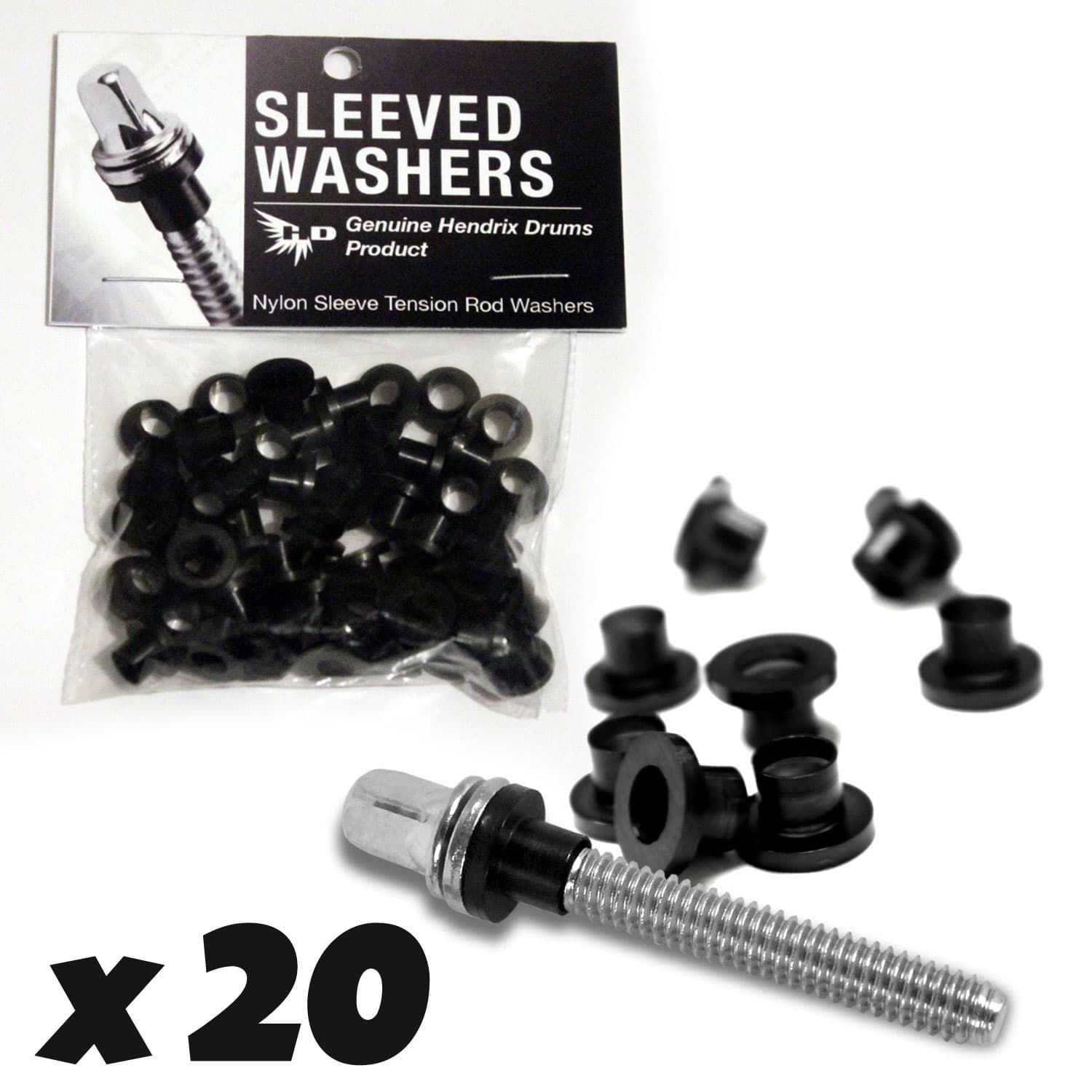 HENDRIX DRUMS SLEEVED WASHERS - BLACK (X20)