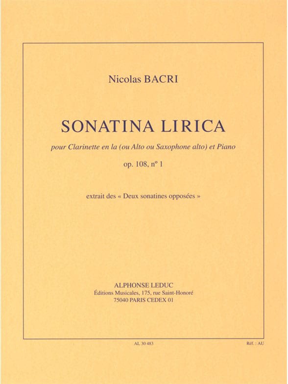 LEDUC BACRI N. - SONATINA LIRICA, OP. 108 N° 1 CLARINETTE EN LA (OU ALTO OU SAXOPHONE ALTO) ET PIANO 