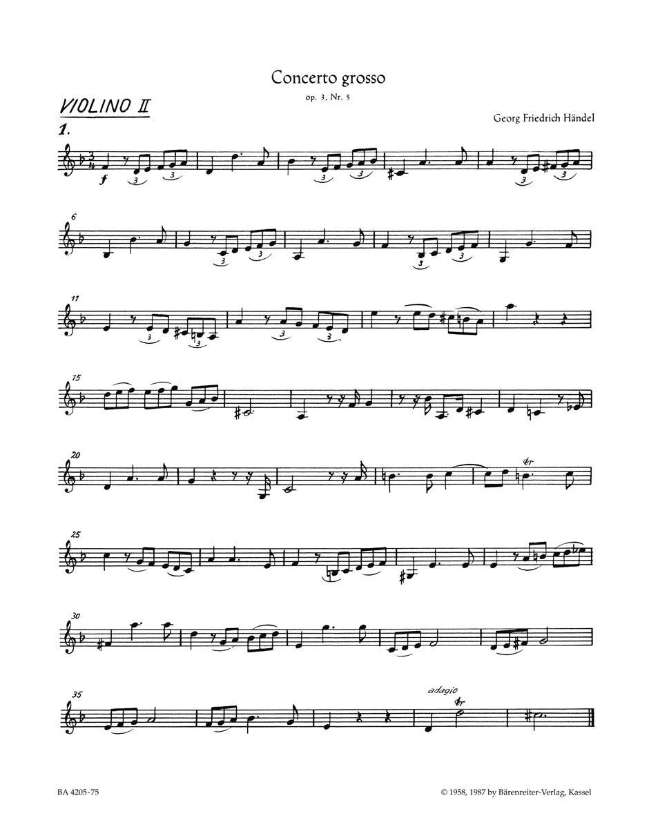 BARENREITER HAENDEL G. F. - CONCERTO GROSSO d-Moll HWV 316 op. 3/5 - VIOLON 2