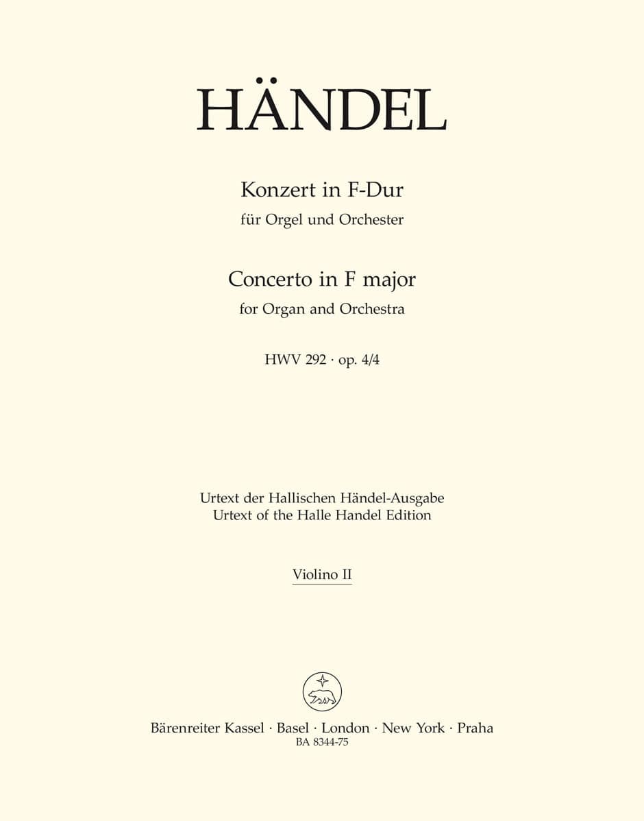 BARENREITER HAENDEL - KONZERT IN F-DUR (FA MAJEUR) ORGUE ET ORCHESTRE