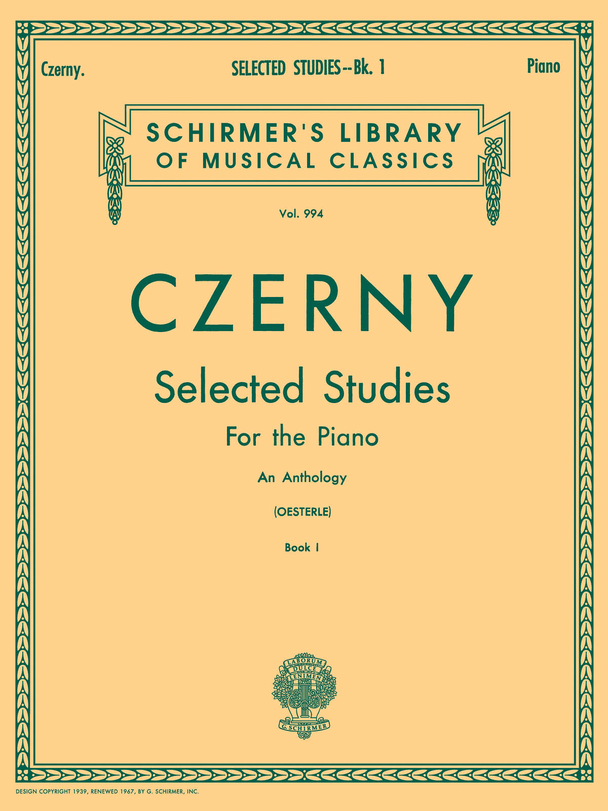 SCHIRMER CZERNY CARL - SELECTED STUDIES VOL.1 - PIANO