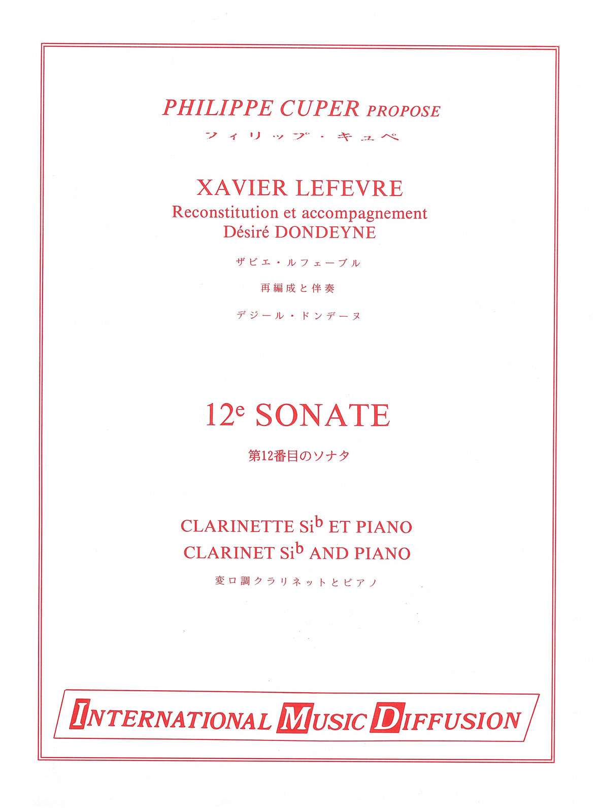 IMD ARPEGES LEFEVRE - 12° SONATE - CLARINETTE & PIANO
