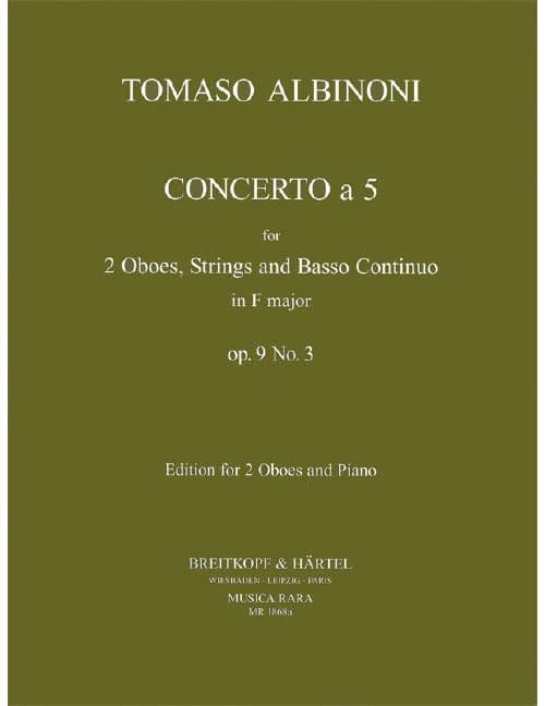 EDITION BREITKOPF ALBINONI TOMASO - CONCERTO A 5 IN F OP. 9/3 - OBOE, STRINGS