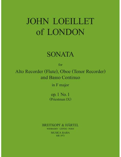 EDITION BREITKOPF LOEILLET JEAN BAPTISTE (JOHN OF LONDON) - SONATE IN F OP. 1/1 - RECORDER, OBOE, BASSO CONTINUO
