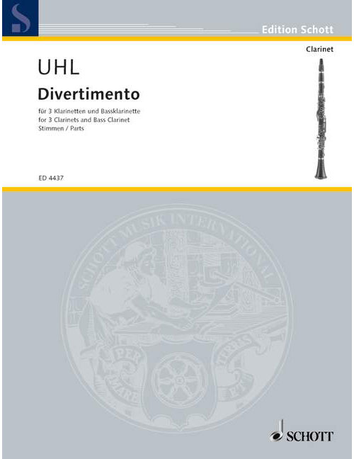 SCHOTT UHL ALFRED - DIVERTIMENTO - 3 CLARINETS (BB) AND 1 BASSCLARINET (BB)