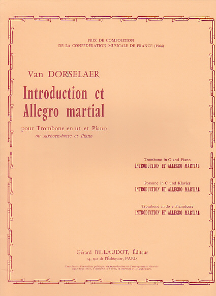 BILLAUDOT DORSSELAER WILLY VAN - INTRODUCTION ET ALLEGRO MARTIAL - TROMBONE, PIANO