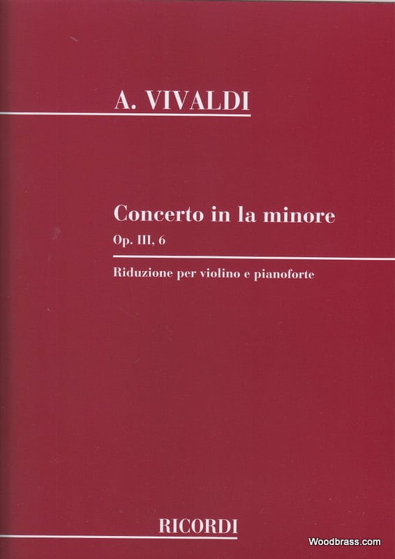 RICORDI VIVALDI A. - CONCERTO IN LA MIN., OP. III N. 6 RV 356 - VIOLON, CORDES ET BASSE CONTINUE