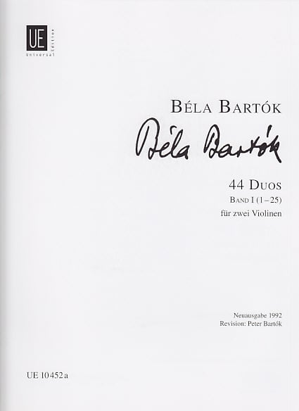 UNIVERSAL EDITION BARTOK B. - 44 DUOS VOL. 1 - 2 VIOLONS