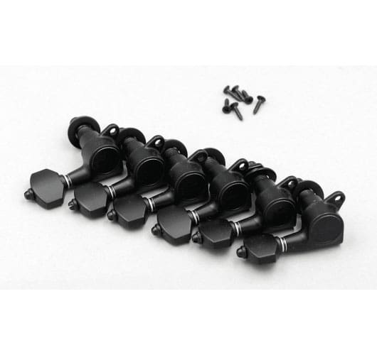 GOTOH TUNING MACHINES GUIDE 6 ONLINE BLACK SATIN BLACK, BLACK BUTTON, STRAIGHT