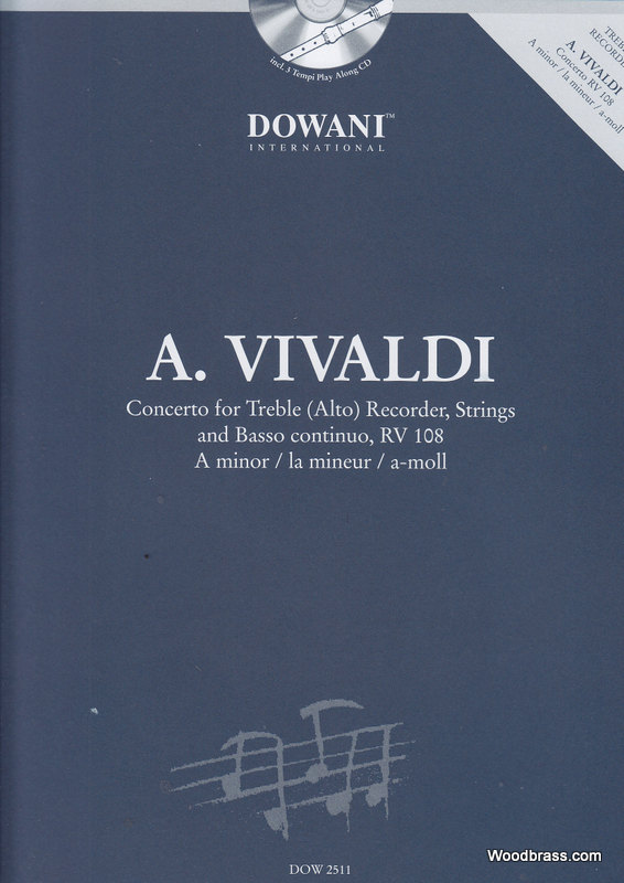 DOWANI VIVALDI A. - CONCERTO RV 108 - FLUTE A BEC ALTO, CORDES, BC