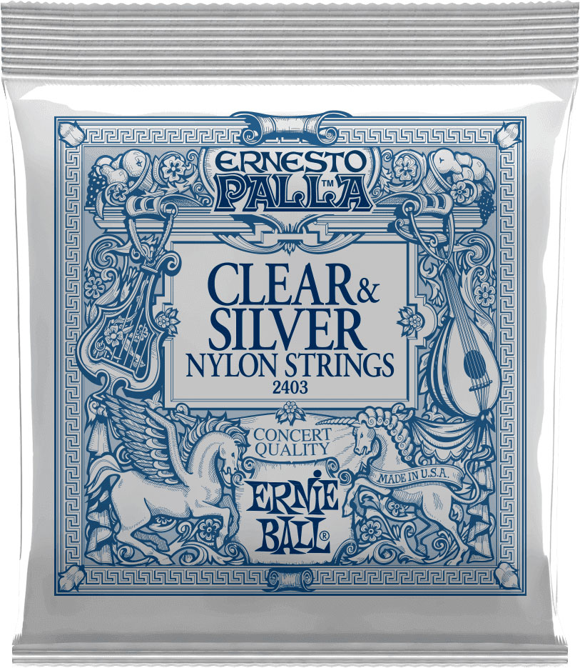 ERNIE BALL 2403 CLEAR & SILVER NYLON STRINGS 28-42