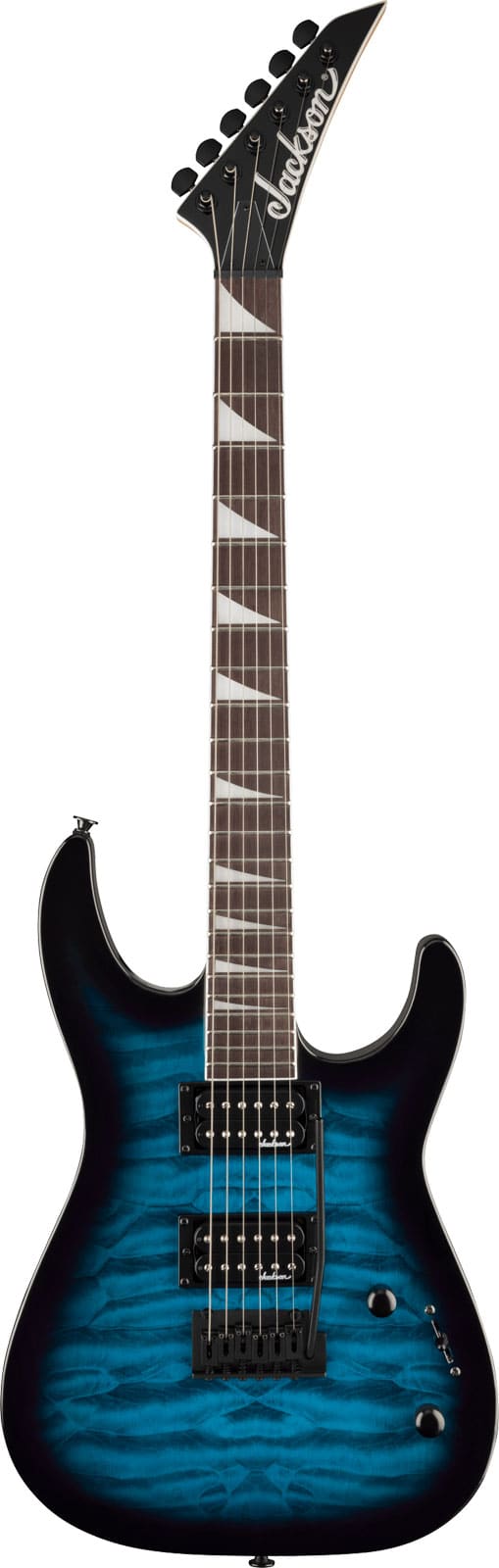 JACKSON GUITARS JS SERIES DINKY JS20 DKQ 2PT, AMARANTH FINGERBOARD, TRANSPARENT BLUE BURST