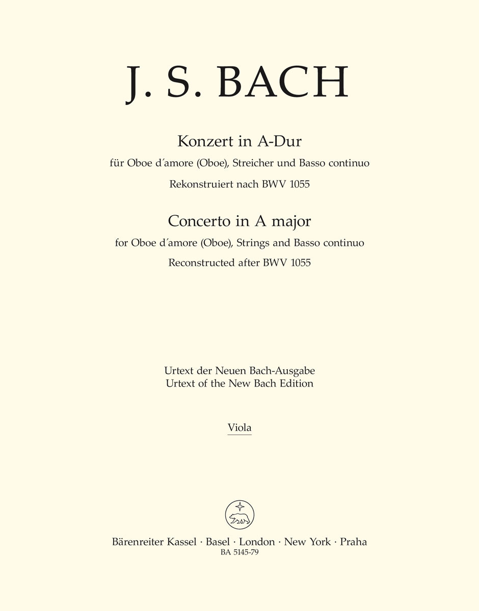 BARENREITER BACH J. S. - CONCERTO IN A MAJOR BWV 1055 - ALTO