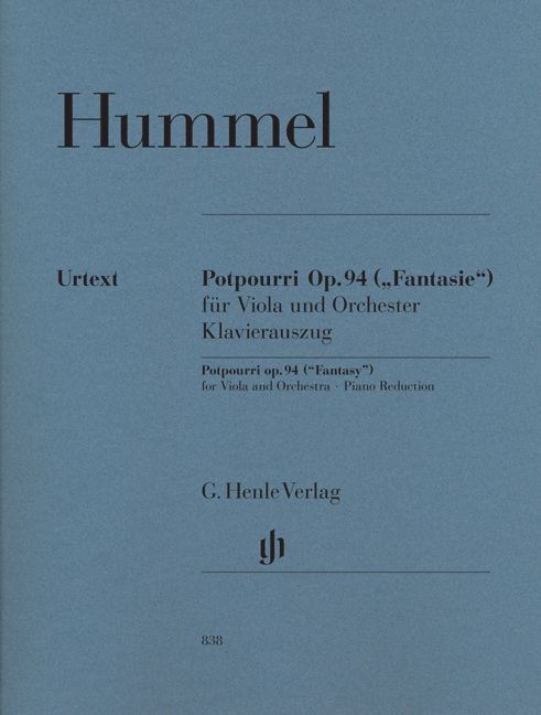 HENLE VERLAG HUMMEL J.N. - POTPOURRI (FANTASIE) OP. 94 FOR VIOLA AND ORCHESTRA