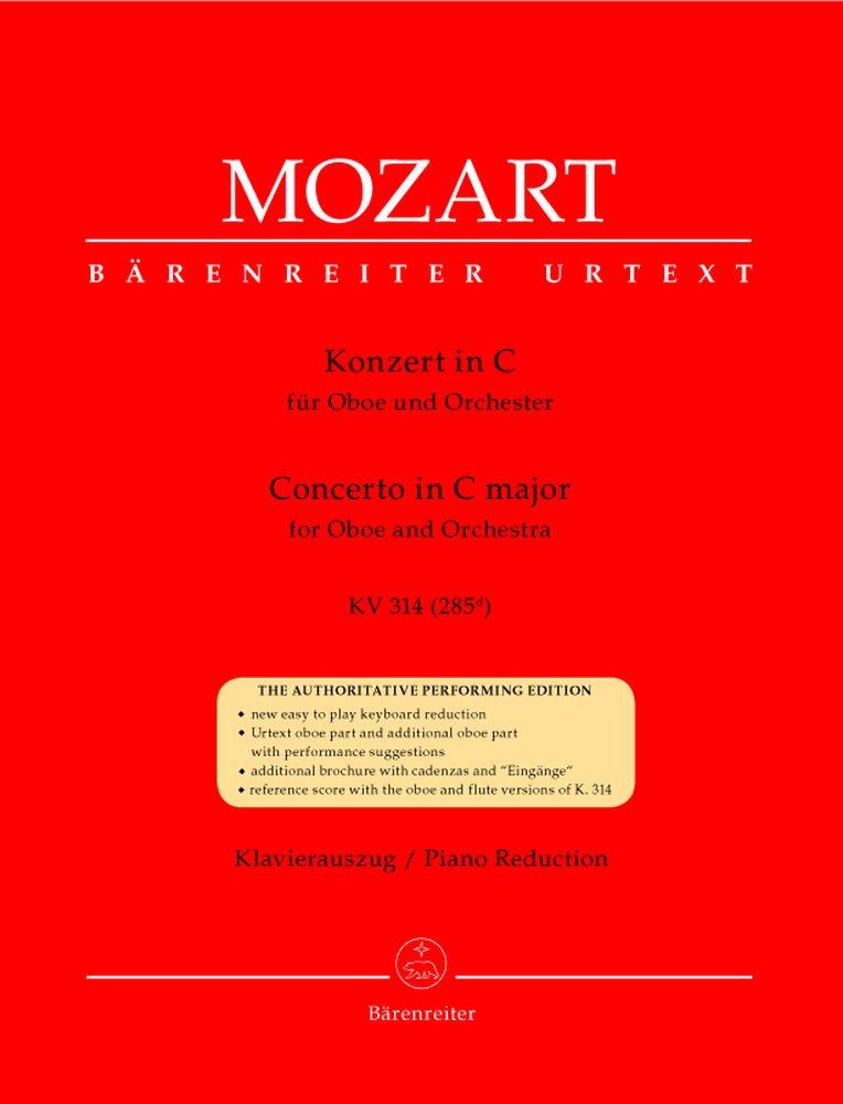 BARENREITER MOZART W.A. - CONCERTO EN DO MAJEUR KV 314 (285D) - HAUTBOIS, PIANO